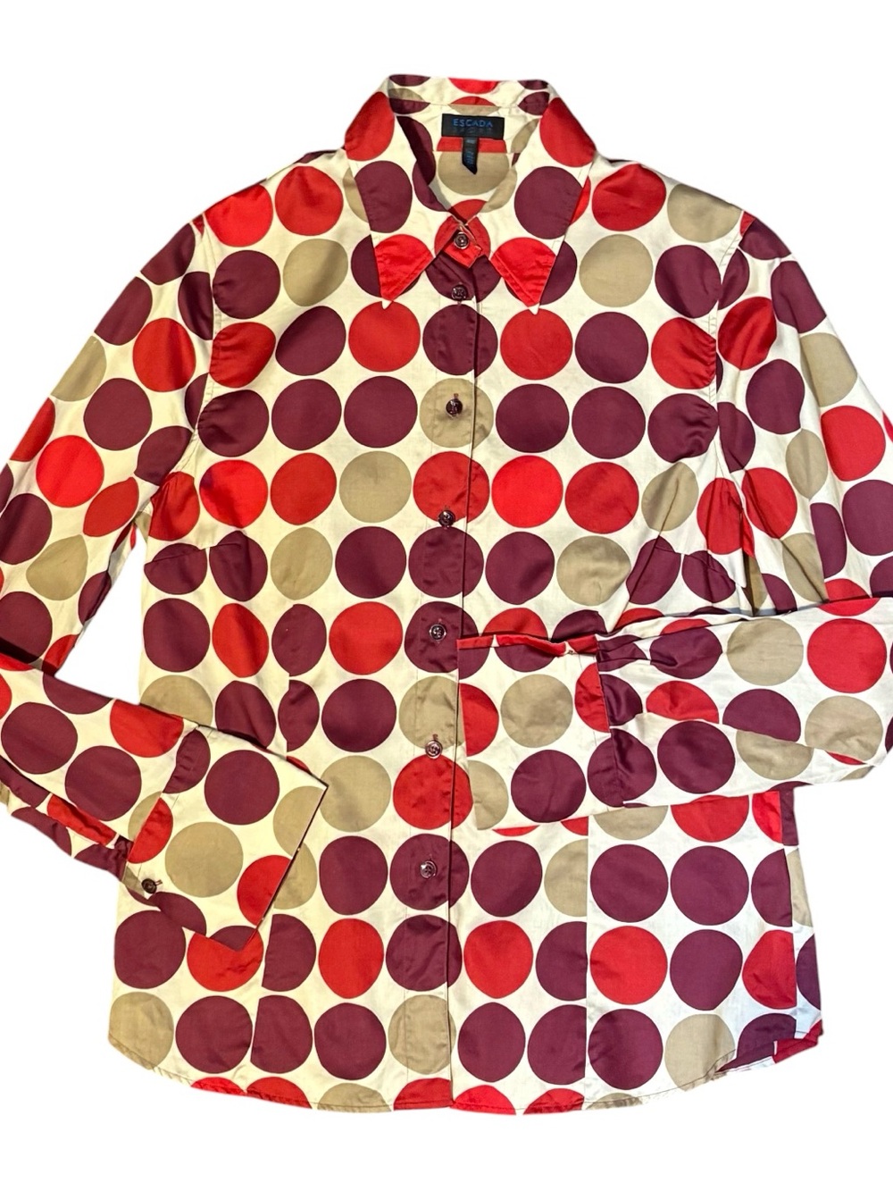 Escada Sport Red Burgundy Tan Polka Dot Button-Down Shirt